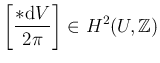 $\displaystyle \left[ \frac{*{\operatorname{d}}V}{2\pi} \right] \in H^2(U, \mathbb{Z})
$