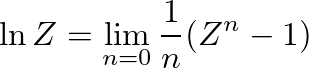 $\displaystyle \ln Z=\lim_{n=0}\frac{1}{n}(Z^n-1)
$