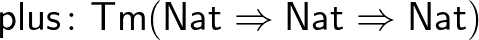 $\mathsf{plus}\colon \mathsf{Tm}(\mathsf{Nat}\Rightarrow\mathsf{Nat}\Rightarrow\mathsf{Nat})$