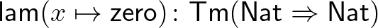 $\mathsf{lam}(x\mapsto\mathsf{zero})\colon \mathsf{Tm}(\mathsf{Nat}\Rightarrow\mathsf{Nat})$