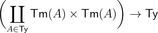 $\biggl(\coprod_{A\in\mathsf{Ty}}\mathsf{Tm}(A)\times\mathsf{Tm}(A)\biggr)\rightarrow\mathsf{Ty}$