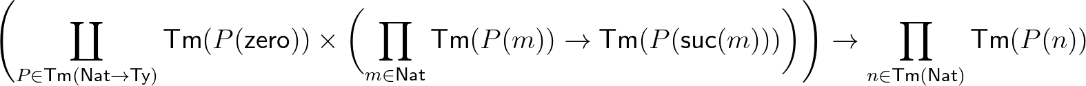 $\Biggl(\coprod_{P\in\mathsf{Tm}(\mathsf{Nat}\rightarrow\mathsf{Ty})}\mathsf{Tm}...
...biggr)\Biggr)\rightarrow \prod_{n\in\mathsf{Tm}(\mathsf{Nat})}\mathsf{Tm}(P(n))$