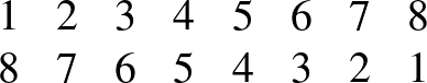 $\displaystyle \begin{matrix}
1&2&3&4&5&6&7&8\\
8&7&6&5&4&3&2&1
\end{matrix}
$