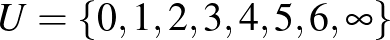 $U=\{0,1,2,3,4,5,6,\infty\}$